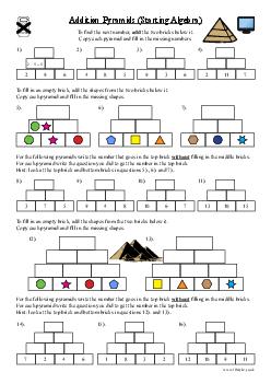 Addition Pyramids (Starting Algebra)