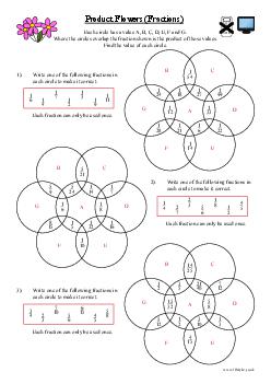 Picture Worksheet - Product Flowers (Fractions)